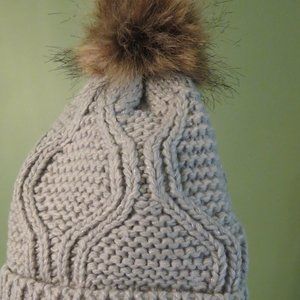 I-N-C International Concepts Gray Knit Lined Pom Pom Hat